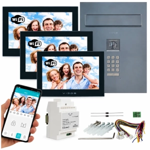 Wideodomofon Vidos 2IP ze skrzynką na listy 3 monitory WiFi M205B-X + S204B-SKM Podczerwień MicroSD
